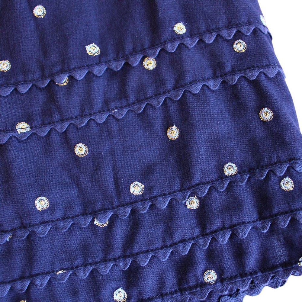 Juicy Couture Navy Blue Blouse w Short Puff Sleeves and Gold Embroidery 2 Small - Picture 6 of 7